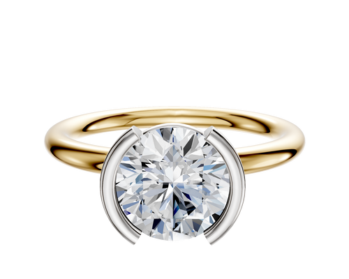 18K Two Tone Bezel Half Bezel North/South Classic Dome 2.0mm Engagement Ring
