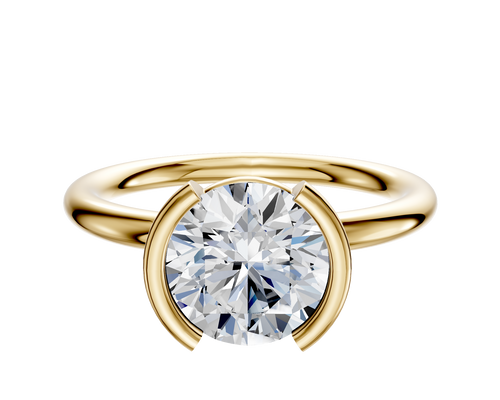 18K Yellow Gold Bezel Half Bezel North/South Classic Dome 2.0mm Engagement Ring