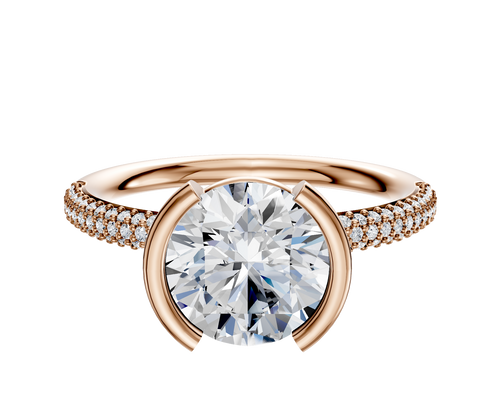 14K Rose Gold Bezel Half Bezel North/South Classic Dome 3-Row-Pave 2.0mm Engagement Ring
