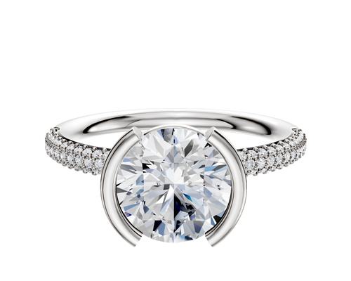 18K White Gold Bezel Half Bezel North/South Classic Dome 3-Row-Pave 2.0mm Engagement Ring