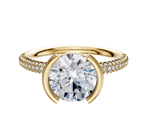 14K Yellow Gold Bezel Half Bezel North/South Classic Dome 3-Row-Pave 2.0mm Engagement Ring