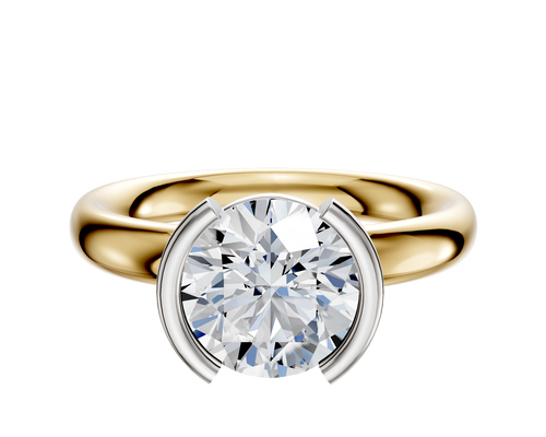 14K Two Tone Bezel Half Bezel North/South Classic Dome 3.0mm Engagement Ring