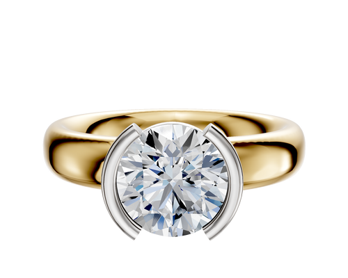 18K Two Tone Bezel Half Bezel North/South Classic Dome 4.0mm Engagement Ring