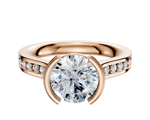 14K Rose Gold Bezel Half Bezel North/South Cathedral Flat 1-Row-Pave 2.5mm Engagement Ring