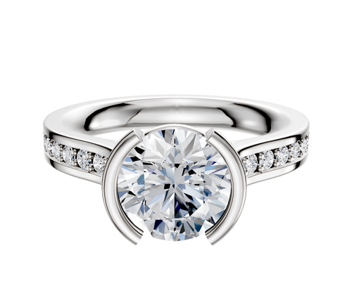 18K White Gold Bezel Half Bezel North/South Cathedral Flat 1-Row-Pave 2.5mm Engagement Ring