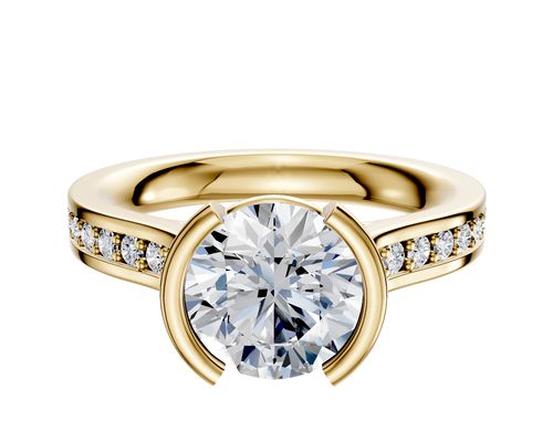 18K Yellow Gold Bezel Half Bezel North/South Cathedral Flat 1-Row-Pave 2.5mm Engagement Ring