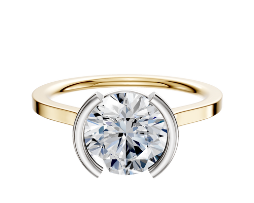 14K Two Tone Bezel Half Bezel North/South Cathedral Flat 1.5mm Engagement Ring