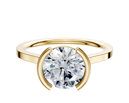 14K Yellow Gold Bezel Half Bezel North/South Cathedral Flat 1.5mm Engagement Ring