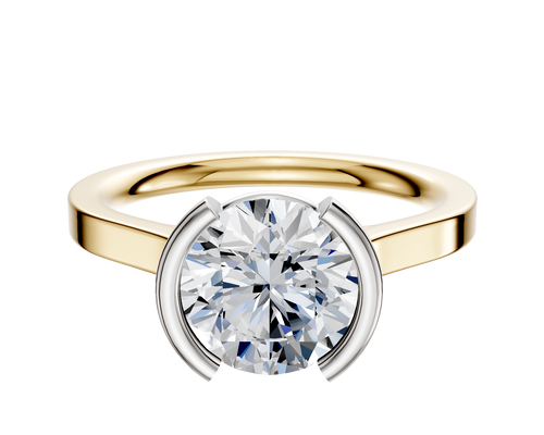 18K Two Tone Bezel Half Bezel North/South Cathedral Flat 2.0mm Engagement Ring