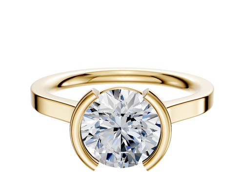 18K Yellow Gold Bezel Half Bezel North/South Cathedral Flat 2.0mm Engagement Ring