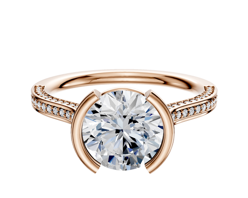 18K Rose Gold Bezel Half Bezel North/South Cathedral Flat 3-Row-Pave 2.0mm Engagement Ring