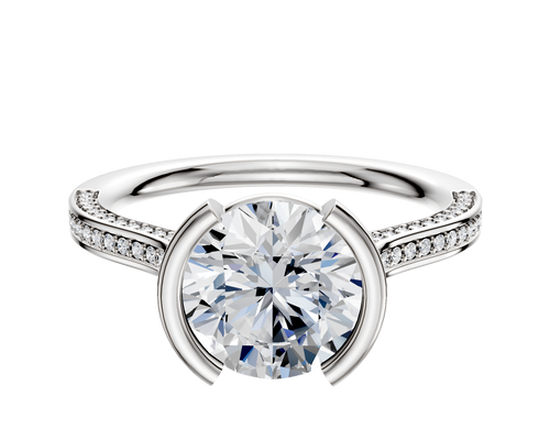 14K Two Tone Bezel Half Bezel North/South Cathedral Flat 3-Row-Pave 2.0mm Engagement Ring