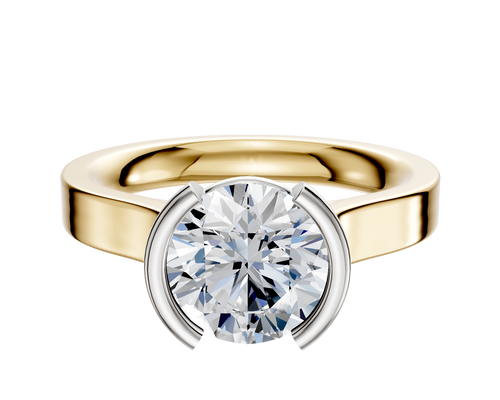 14K Two Tone Bezel Half Bezel North/South Cathedral Flat 3.0mm Engagement Ring