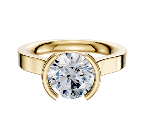 14K Yellow Gold Bezel Half Bezel North/South Cathedral Flat 3.0mm Engagement Ring