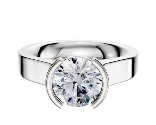 14K White Gold Bezel Half Bezel North/South Cathedral Flat 4.0mm Engagement Ring