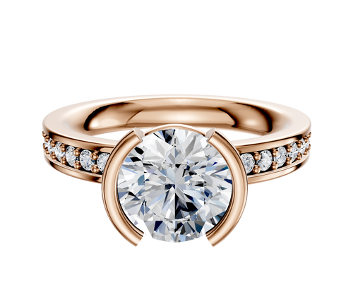 18K Rose Gold Bezel Half Bezel North/South Classic Flat 1-Row-Pave 2.5mm Engagement Ring