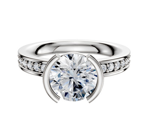 Platinum Bezel Half Bezel North/South Classic Flat 1-Row-Pave 2.5mm Engagement Ring