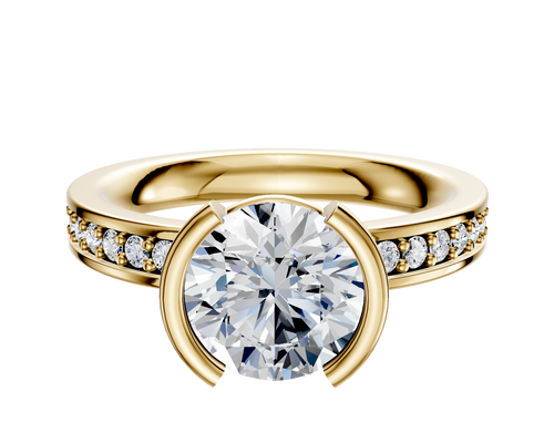 14K Yellow Gold Bezel Half Bezel North/South Classic Flat 1-Row-Pave 2.5mm Engagement Ring
