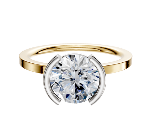 14K Two Tone Bezel Half Bezel North/South Classic Flat 1.5mm Engagement Ring