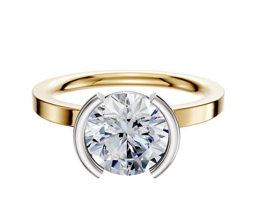 14K Two Tone Bezel Half Bezel North/South Classic Flat 2.0mm Engagement Ring