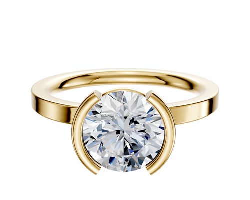 18K Yellow Gold Bezel Half Bezel North/South Classic Flat 2.0mm Engagement Ring