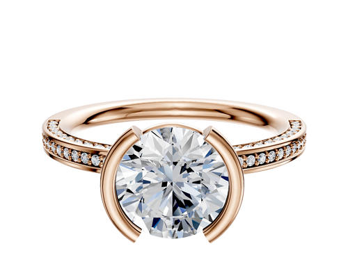 18K Rose Gold Bezel Half Bezel North/South Classic Flat 3-Row-Pave 2.0mm Engagement Ring