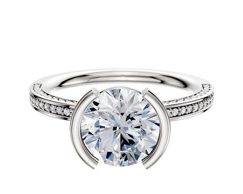 Platinum Bezel Half Bezel North/South Classic Flat 3-Row-Pave 2.0mm Engagement Ring