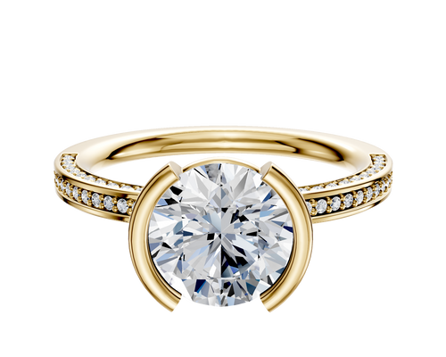 14K Yellow Gold Bezel Half Bezel North/South Classic Flat 3-Row-Pave 2.0mm Engagement Ring