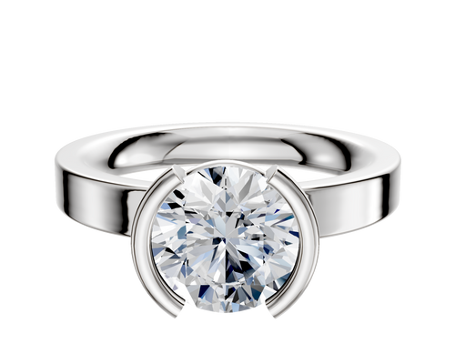 14K White Gold Bezel Half Bezel North/South Classic Flat 3.0mm Engagement Ring