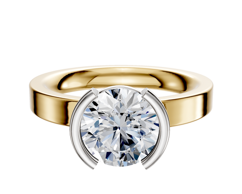 14K Two Tone Bezel Half Bezel North/South Classic Flat 3.0mm Engagement Ring