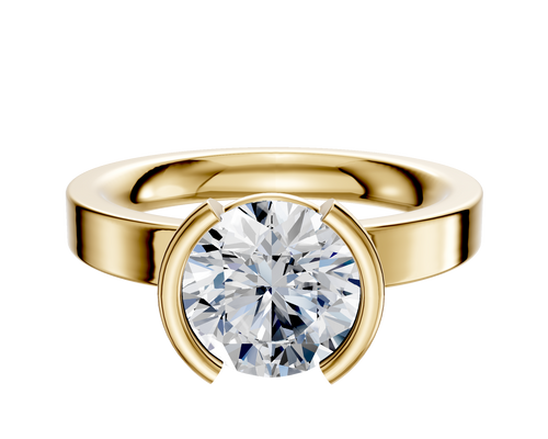 18K Yellow Gold Bezel Half Bezel North/South Classic Flat 3.0mm Engagement Ring