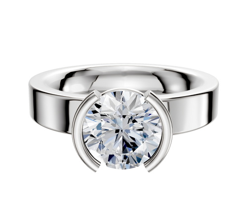 18K White Gold Bezel Half Bezel North/South Classic Flat 4.0mm Engagement Ring