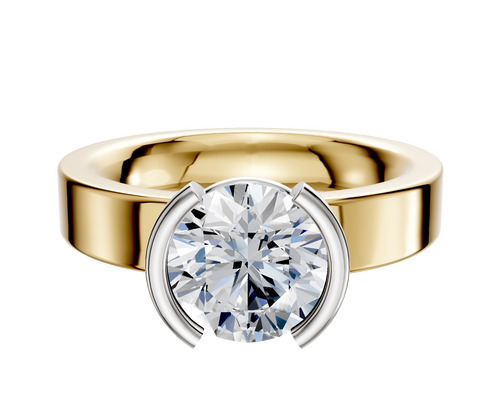 14K Two Tone Bezel Half Bezel North/South Classic Flat 4.0mm Engagement Ring