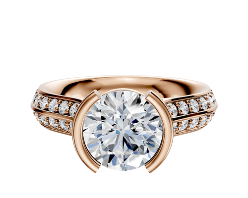 14K Rose Gold Bezel Half Bezel North/South Cathedral Knife Edge 1-Row-Pave 2.5mm Engagement Ring
