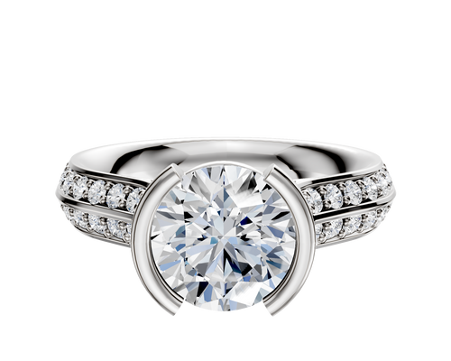 14K Two Tone Bezel Half Bezel North/South Cathedral Knife Edge 1-Row-Pave 2.5mm Engagement Ring