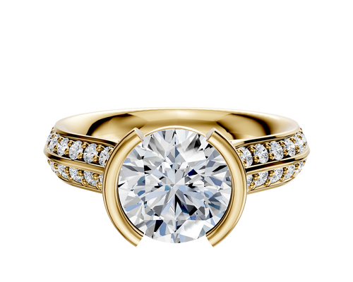 14K Yellow Gold Bezel Half Bezel North/South Cathedral Knife Edge 1-Row-Pave 2.5mm Engagement Ring