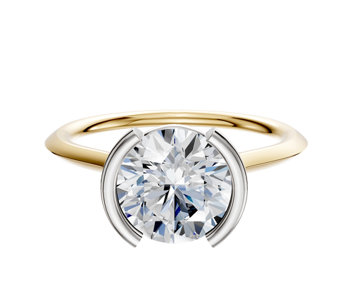 18K Two Tone Bezel Half Bezel North/South Cathedral Knife Edge 1.5mm Engagement Ring