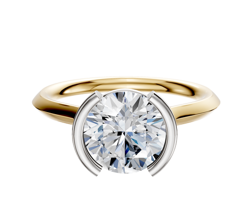 18K Two Tone Bezel Half Bezel North/South Cathedral Knife Edge 2.0mm Engagement Ring