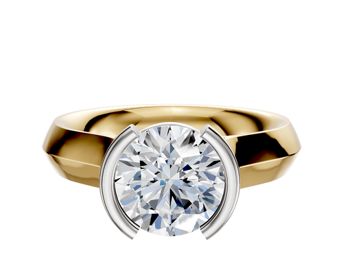 18K Two Tone Bezel Half Bezel North/South Cathedral Knife Edge 4.0mm Engagement Ring