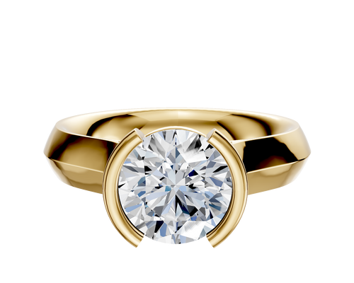 18K Yellow Gold Bezel Half Bezel North/South Cathedral Knife Edge 4.0mm Engagement Ring