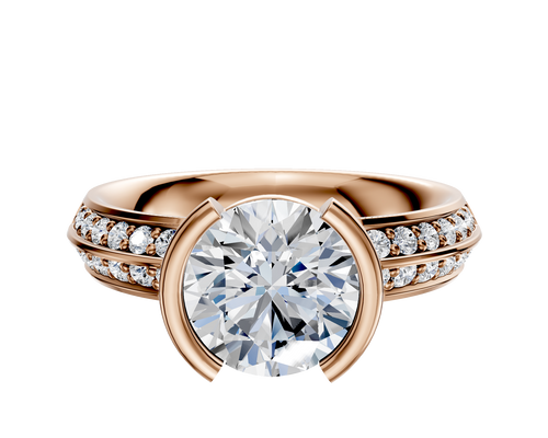 18K Rose Gold Bezel Half Bezel North/South Classic Knife Edge 1-Row-Pave 2.5mm Engagement Ring