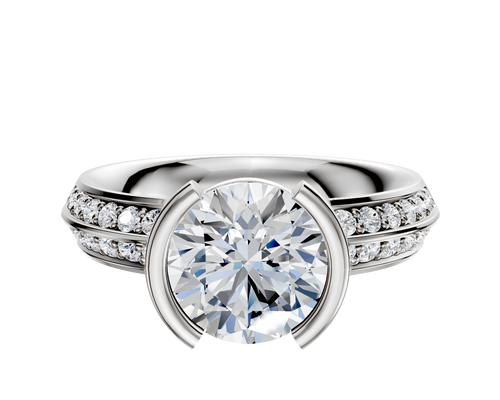 Platinum Bezel Half Bezel North/South Classic Knife Edge 1-Row-Pave 2.5mm Engagement Ring