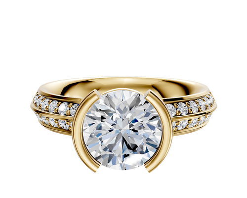 14K Yellow Gold Bezel Half Bezel North/South Classic Knife Edge 1-Row-Pave 2.5mm Engagement Ring
