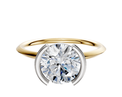 18K Two Tone Bezel Half Bezel North/South Classic Knife Edge 1.5mm Engagement Ring