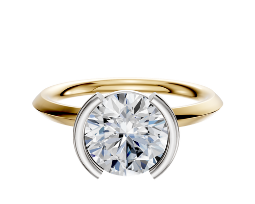 14K Two Tone Bezel Half Bezel North/South Classic Knife Edge 2.0mm Engagement Ring