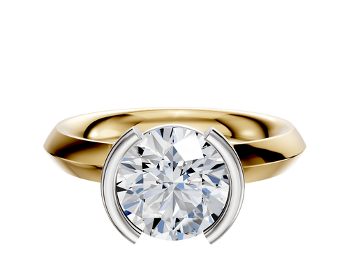 18K Two Tone Bezel Half Bezel North/South Classic Knife Edge 3.0mm Engagement Ring