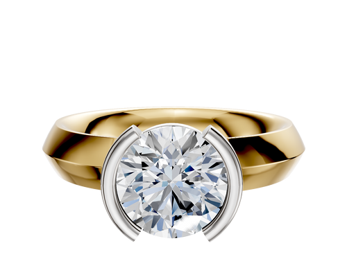 14K Two Tone Bezel Half Bezel North/South Classic Knife Edge 4.0mm Engagement Ring