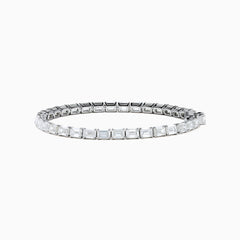 The Platinum Emerald Cut 14.47 Ct. Diamond Tennis Bracelet features a continuous row of prong-set, emerald cut diamonds displayed on a plain white background.