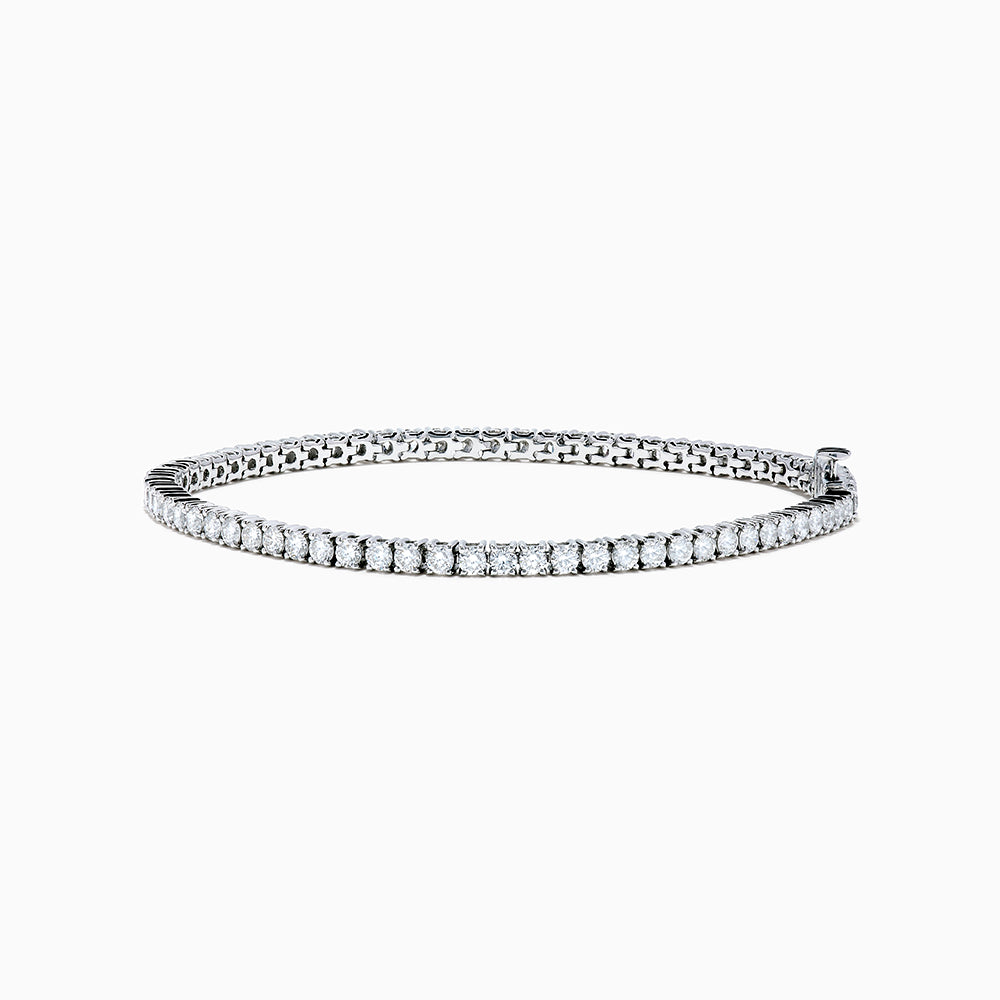 The Lab Grown Diamond 4.00 Carat Tennis Bracelet in 14K White Gold features a continuous row of round, sparkling white lab diamonds set in elegant white gold, shown against a plain white background.