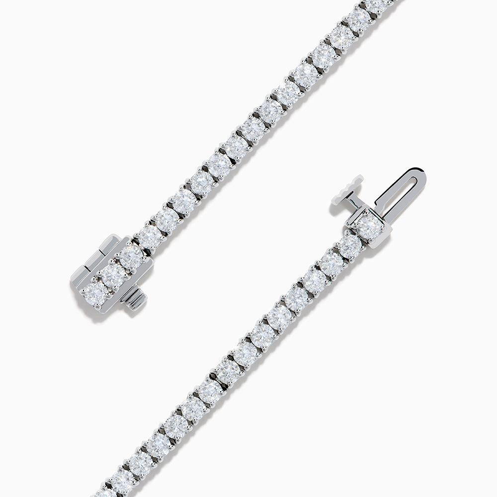 The Lab Grown Diamond 4.00 Carat Tennis Bracelet in 14K White Gold features a continuous row of round, sparkling white lab diamonds set in elegant white gold, shown against a plain white background.